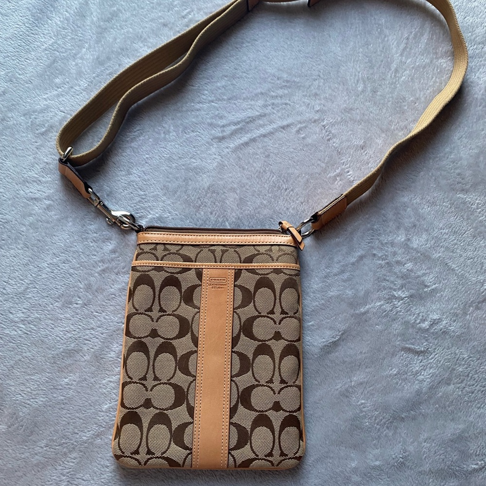 Brown/Tan Canvas Coach Crossbody Bag